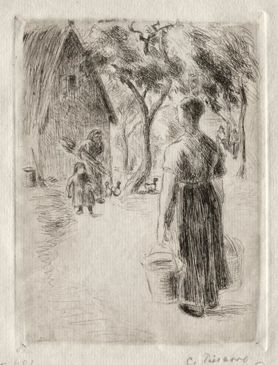 Bondekvinde, der bærer spande af Camille Pissarro