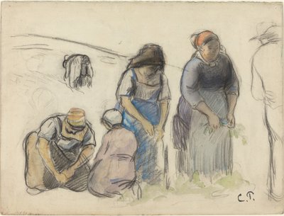 Ærtehøstere [recto], ca. 1880. af Camille Pissarro