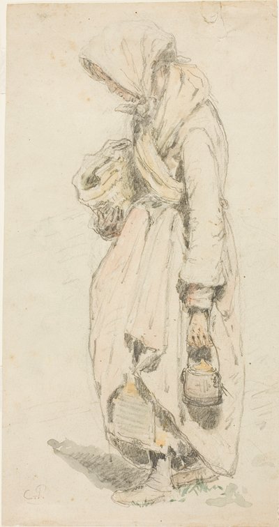 Bondekone (recto); Dreng med fiskestang (verso) af Camille Pissarro