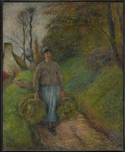 Bondekvinde, der bærer to bundter hø Rediger dette på Wikidata af Camille Pissarro