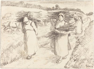 Bønder, der bærer stokke af Camille Pissarro