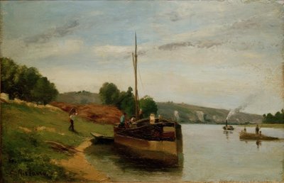 Pramme på Seinen af Camille Jacob Pissarro