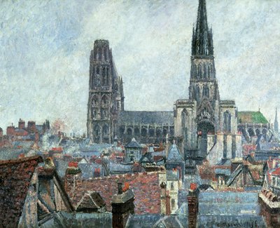 Tagene i det gamle Rouen: Gråt vejr (katedral) af Camille Pissarro