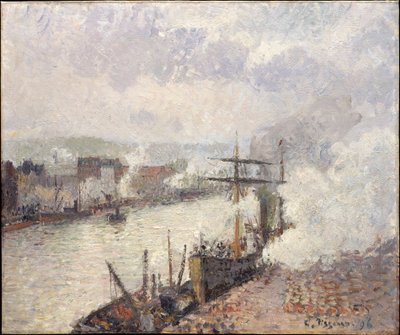 Dampskibe i Rouens havn af Camille Pissarro