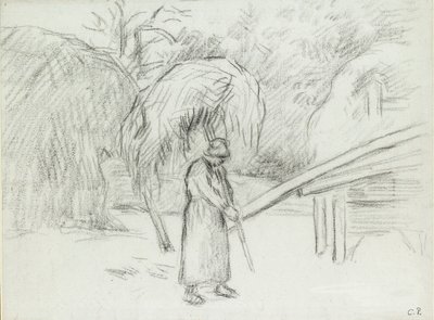 Studie af en kvindelig bonde, der bærer et læs hø på gården ved Foucault, c1875 af Camille Pissarro