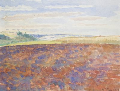 Studie af et landskab med en pløjet mark, Eragny-sur-Epte, c1886-1890 af Camille Pissarro