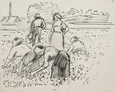 Studie af fem bondefigurer, der arbejder på en mark, 1887 af Camille Pissarro