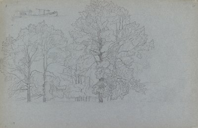 Studie af træer, med en lille undersøgelse af en pram, 1859 af Camille Pissarro