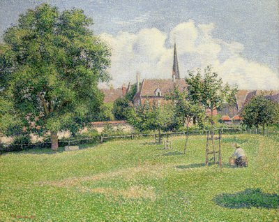 Den døve kvindes hus og klokketårnet i Eragny af Camille Pissarro