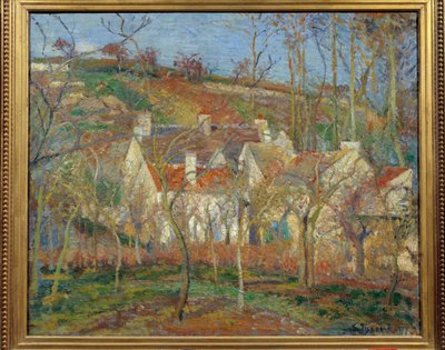 De røde tage, hjørnet af landsbyen, vinter af Camille Pissarro