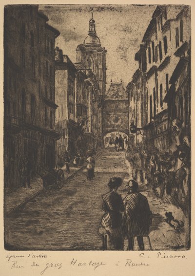 The Street of the Grand Clock, Rouen, 1885. af Camille Jacob Pissarro