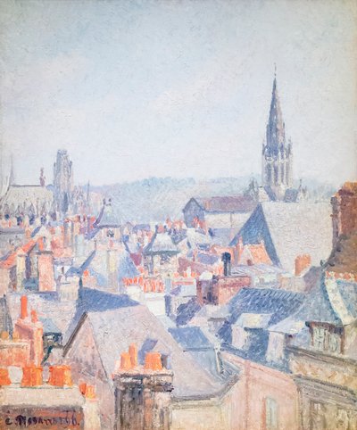 Tagene i det gamle Rouen, sollys af Camille Pissarro