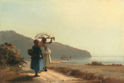 To kvinder, der chatter ved havet, St. Thomas af Camille Pissarro