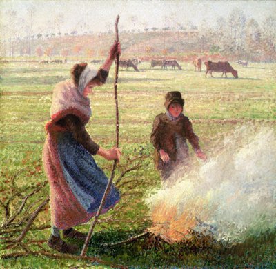 White Frost, kvinde, der knækker træ af Camille Jacob Pissarro