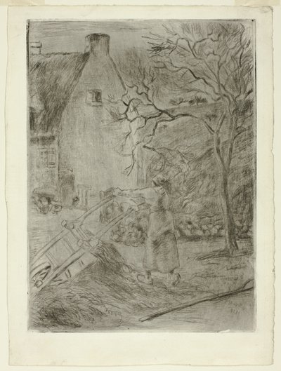 Kvinde tømmer en trillebør af Camille Pissarro