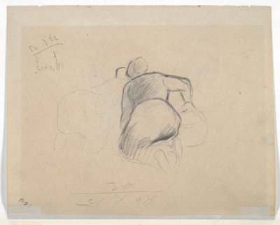 Knælende kvinde (recto); To gårdkvinder knælende (verso) af Camille Pissarro