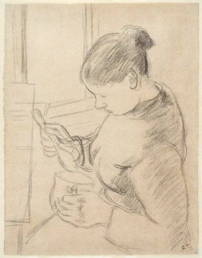 Ung bonde drikker sin kaffe af Camille Pissarro