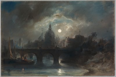 Udsigt over en by om natten, 1831. af Camille Roqueplan