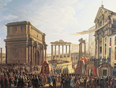 Pave Pius IX (1846-1878) holder prædiken i Campo Vaccino, maleri af Camillo Pacetti (1758-1826), af Camillo Pacetti
