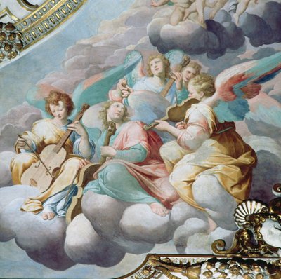 Detalje af englemusikere fra korets hvælving (fresko) af Camillo Procaccini