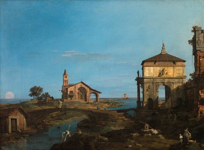 En ø i lagunen med en port og en kirke af Canaletto (Giovanni Antonio Canal)