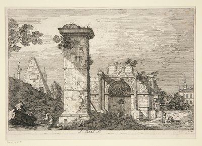 Landskab med ødelagte monumenter, fra serien Vedute (Views) af Canaletto (Giovanni Antonio Canal)