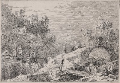 Bjerglandskab med fem broer, fra serien Vedute (Views) af Canaletto (Giovanni Antonio Canal)