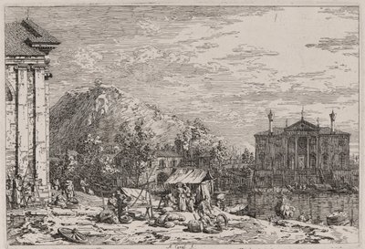 The Market at Dolo, fra serien Vedute (Views) af Canaletto (Giovanni Antonio Canal)