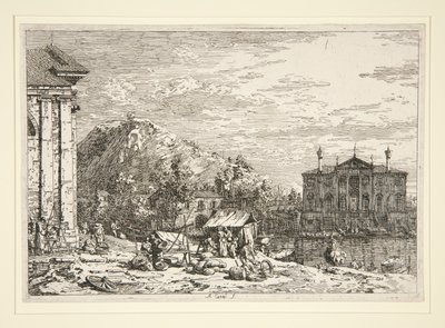 The Market at Dolo, fra serien Vedute (Views) af Canaletto (Giovanni Antonio Canal)