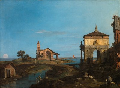 En ø i lagunen med en port og en kirke af Canaletto