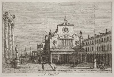 Fantasiudsigt over S. Giacomo di Rialto [øverst til højre] af Canaletto