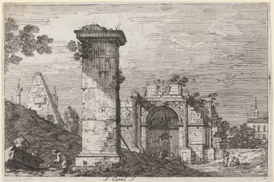 Landskab med ødelagte monumenter af Canaletto