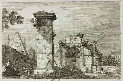Landskab med ødelagte monumenter, fra Vedute af Canaletto