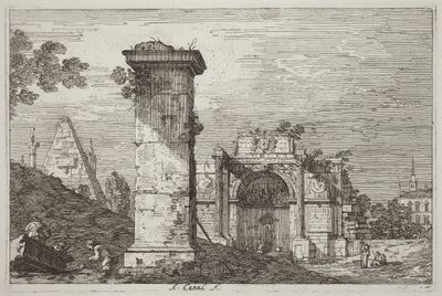 Landskab med ruinmonumenter [til højre] af Canaletto