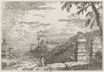 Landskab med tårn og to ødelagte søjler [til venstre], ca. 17351746. af Canaletto