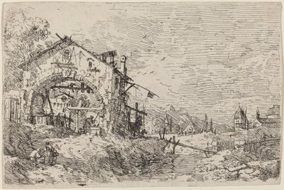 Landskab med en kvinde ved en brønd af Canaletto
