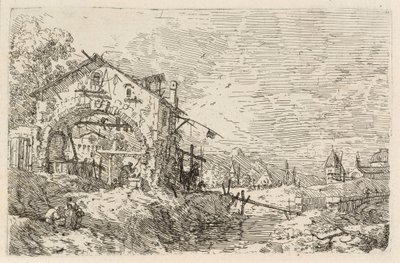 Landskab med en kvinde ved en brønd af Canaletto