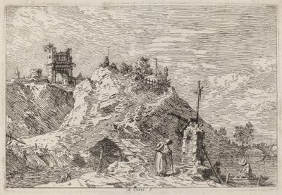 Landskab med pilgrimen i bønnen, ca. 17351746. af Canaletto