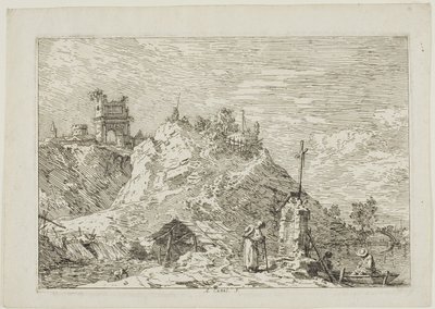 Landskab med Pilgrim ved Bønnen, fra Vedute af Canaletto
