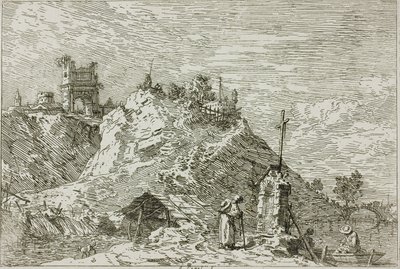 Landskab med Pilgrim ved Bønnen, fra Vedute af Canaletto