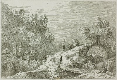 Bjerglandskab med fem broer, fra Vedute af Canaletto