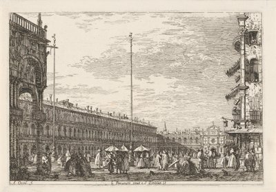 Piazza San Marco Le procuratie niove e S. Ziminian V. (titel på objektet) Ansigter på eksisterende og opfundne steder (serietitel) Vedute altre prese da i Luoghi altre ideate af Antonio Canal (serietitel) af Canaletto
