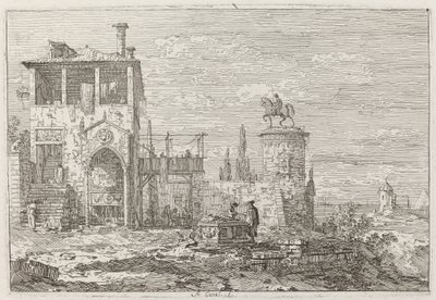Ryttermonumentet [øverst til højre] af Canaletto