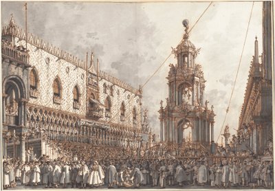Festivalen «Giovedì Grasso» foran Dogepaladset i Venedig af Canaletto