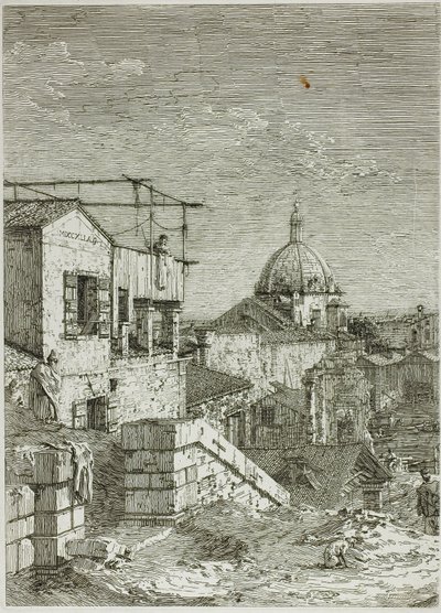 Huset med Indskriften og Huset med Peristilen, fra Vedute af Canaletto