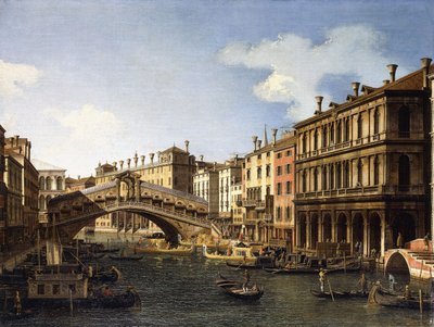 Rialtobroen, Venedig, fra syd med indskibningen af prinsen af Sachsen under hans besøg i 1740, af Giovanni Antonio Canal