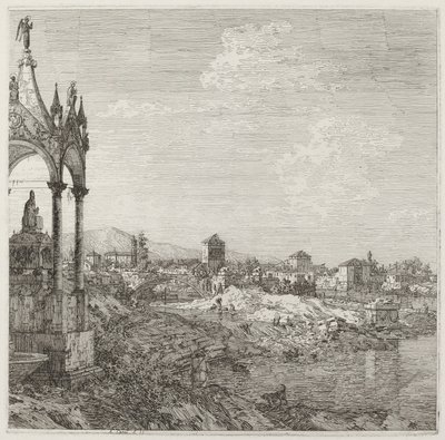 Udsigt over en by med en bispegrav, ca. 17351746. af Canaletto