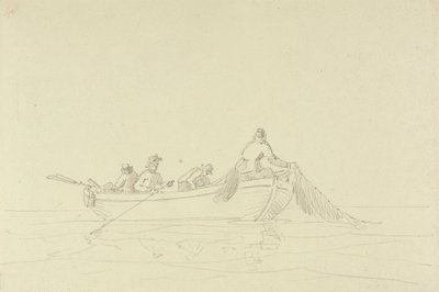 Skitse af fiskere i en båd af Capt. Thomas Hastings