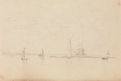 Skitse af sejlbåde i en havn af Capt. Thomas Hastings