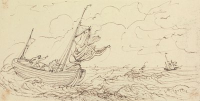 Skitse af et skib på et stormfuldt hav af Capt. Thomas Hastings